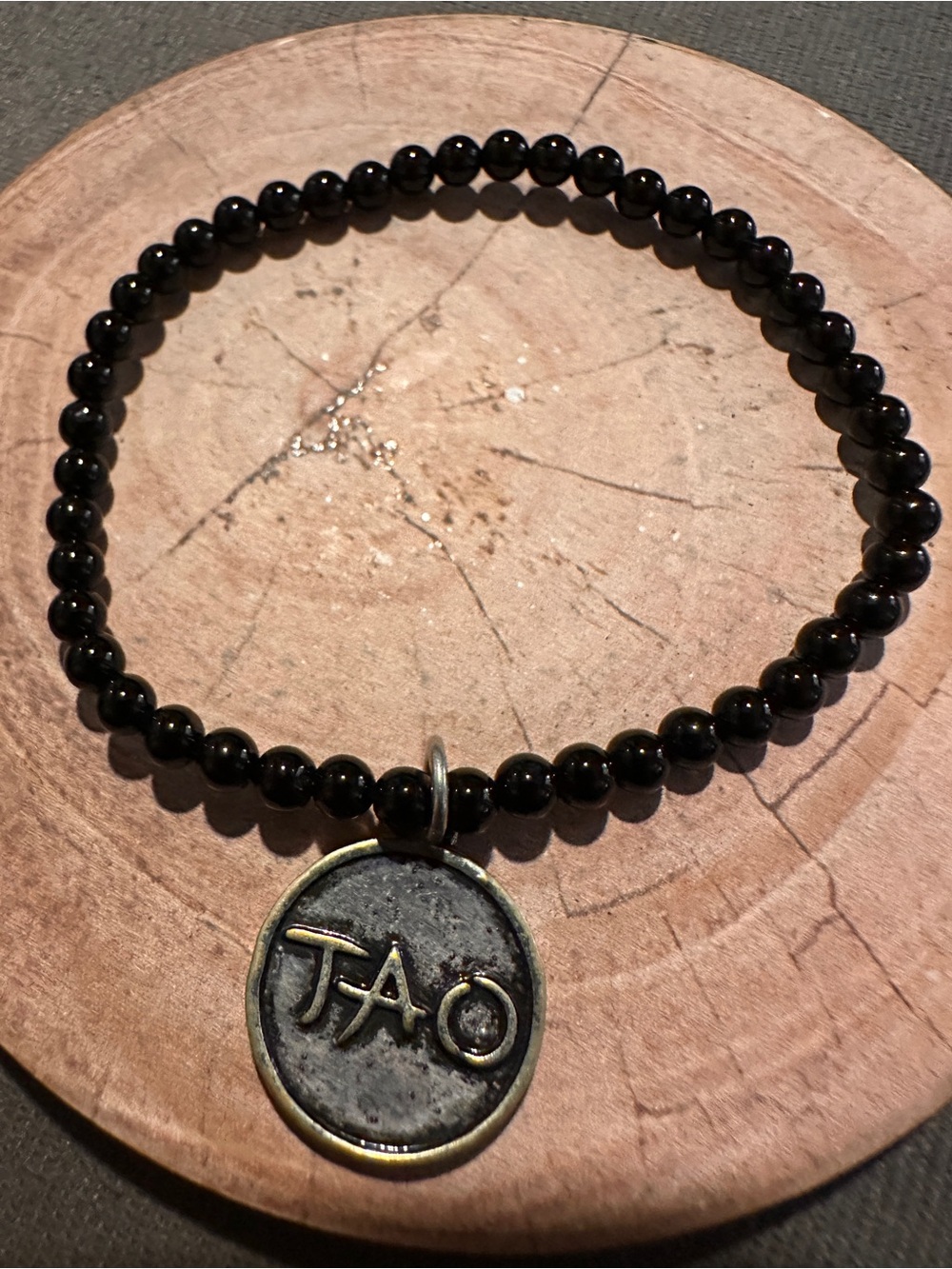 Beaded Bracelet Trio with Yin Yang Charm - Black & Neutral - Picture 4 of 7